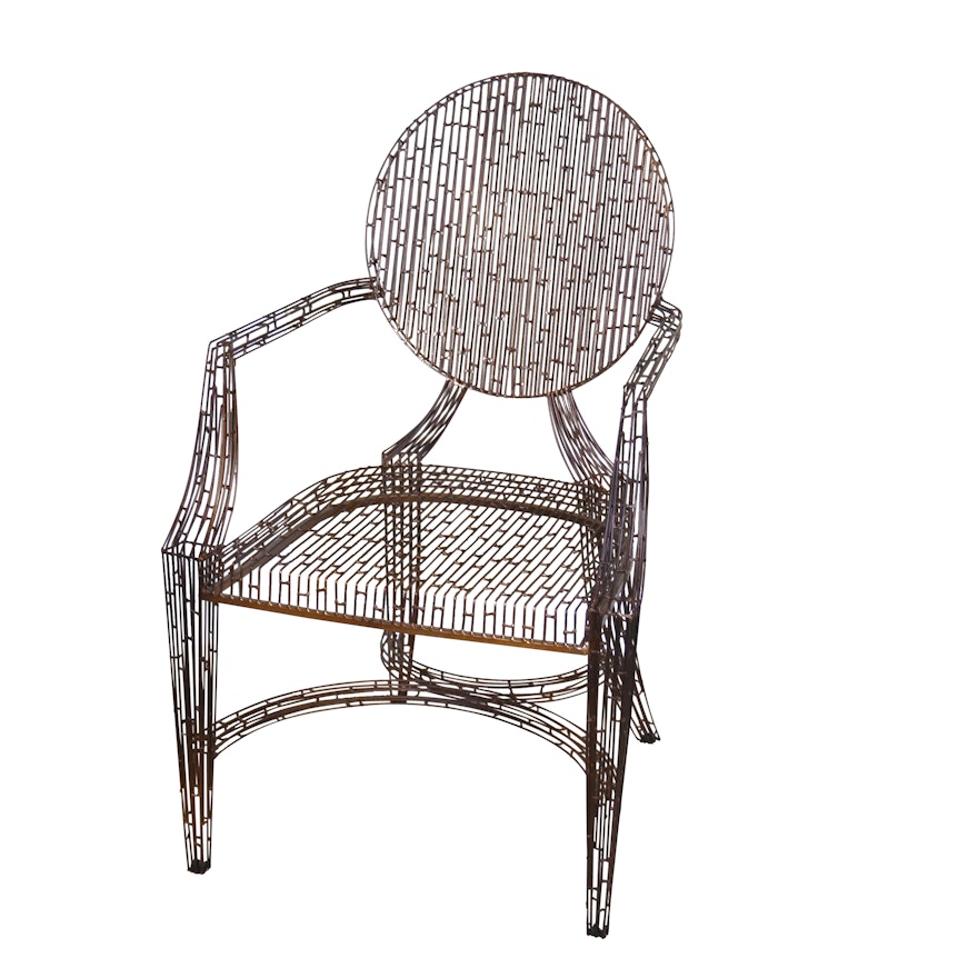 Contemporary Medallion Back Bronze Wire Armchair