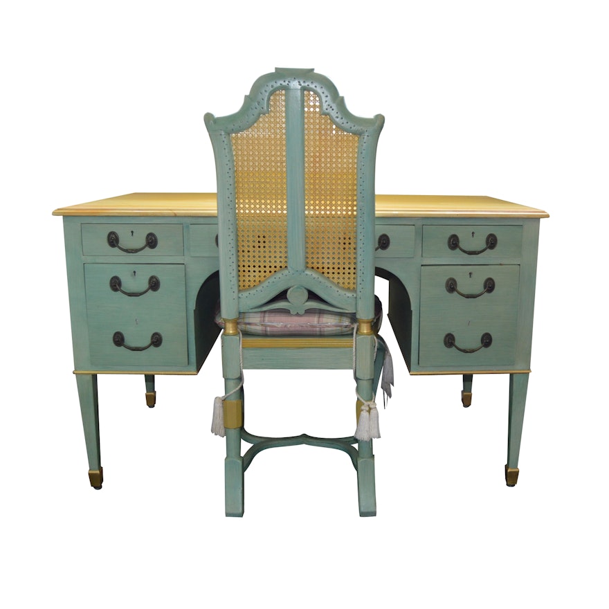 French Cottage Style Painted Desk and Chair