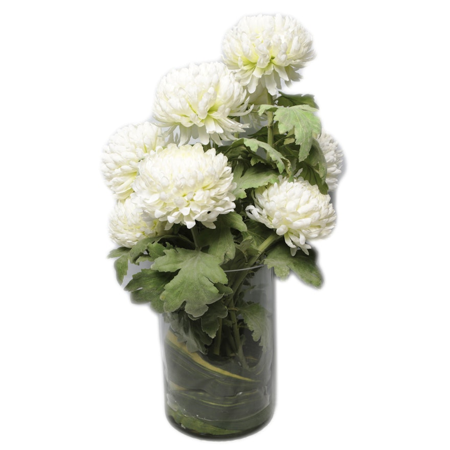 Glass Planter with Artificial Chrysanthemums