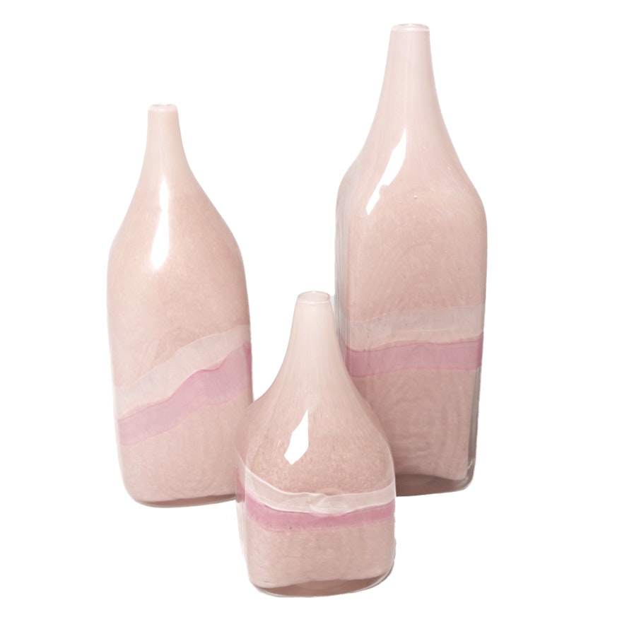 Contemporary Pink Hued Glass Bottle Shaped Vases