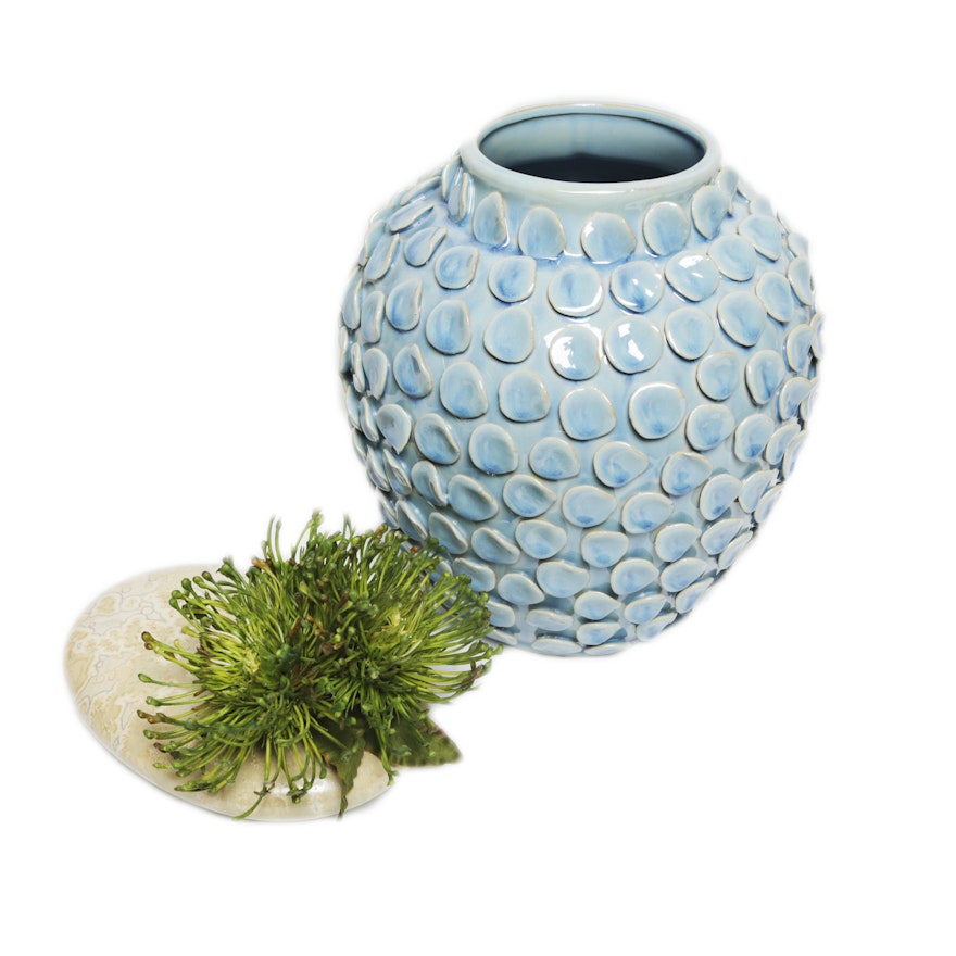 Decorative Ceramic Vase and Stone Decor