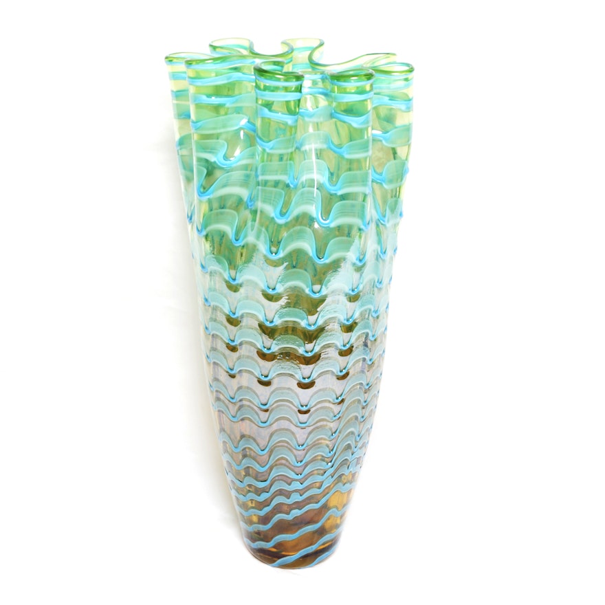 Z Gallerie Blue and Green Ribbon Glass Vase