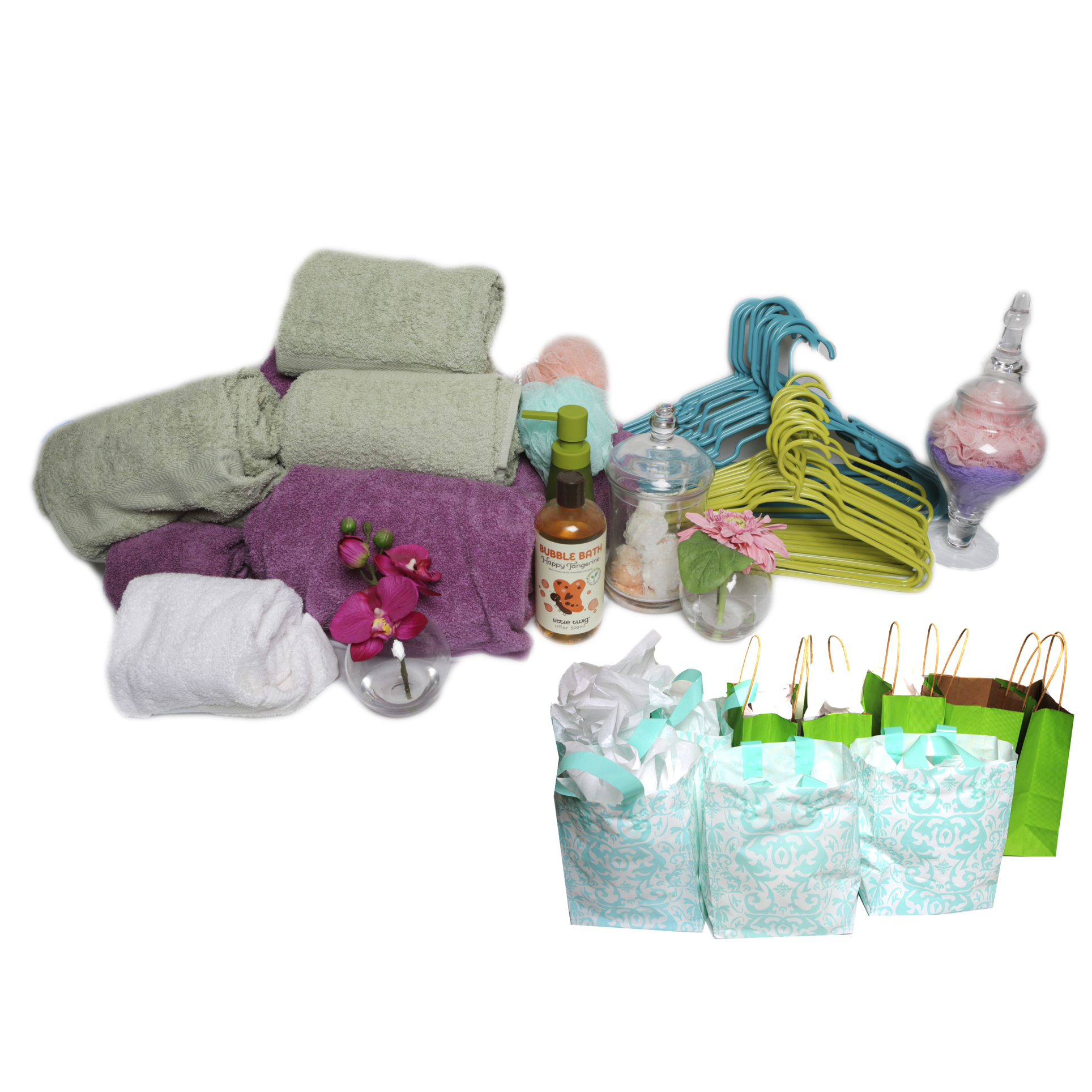 Bath Towels, Hangers, and Bathroom Accessories