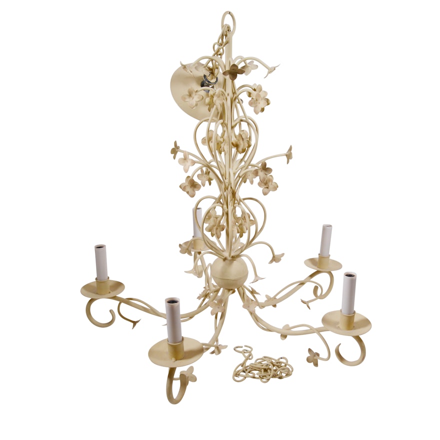 Ivory Painted Floral Accented Metal Chandelier