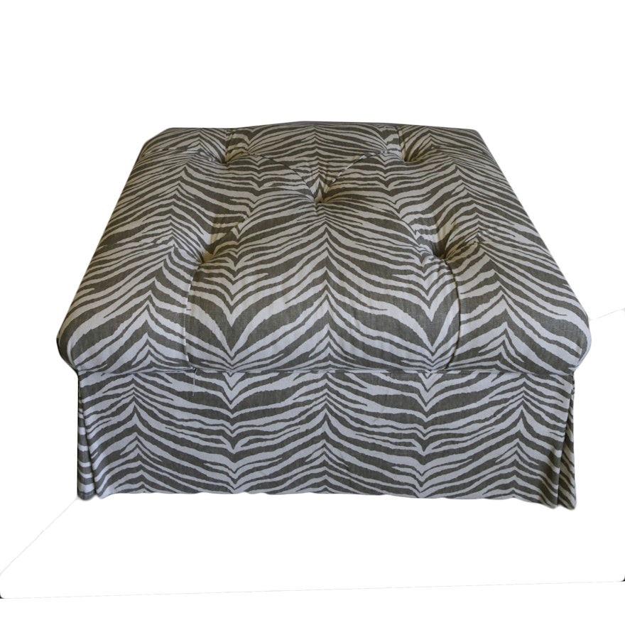 Grey and White Upholstered Ottoman