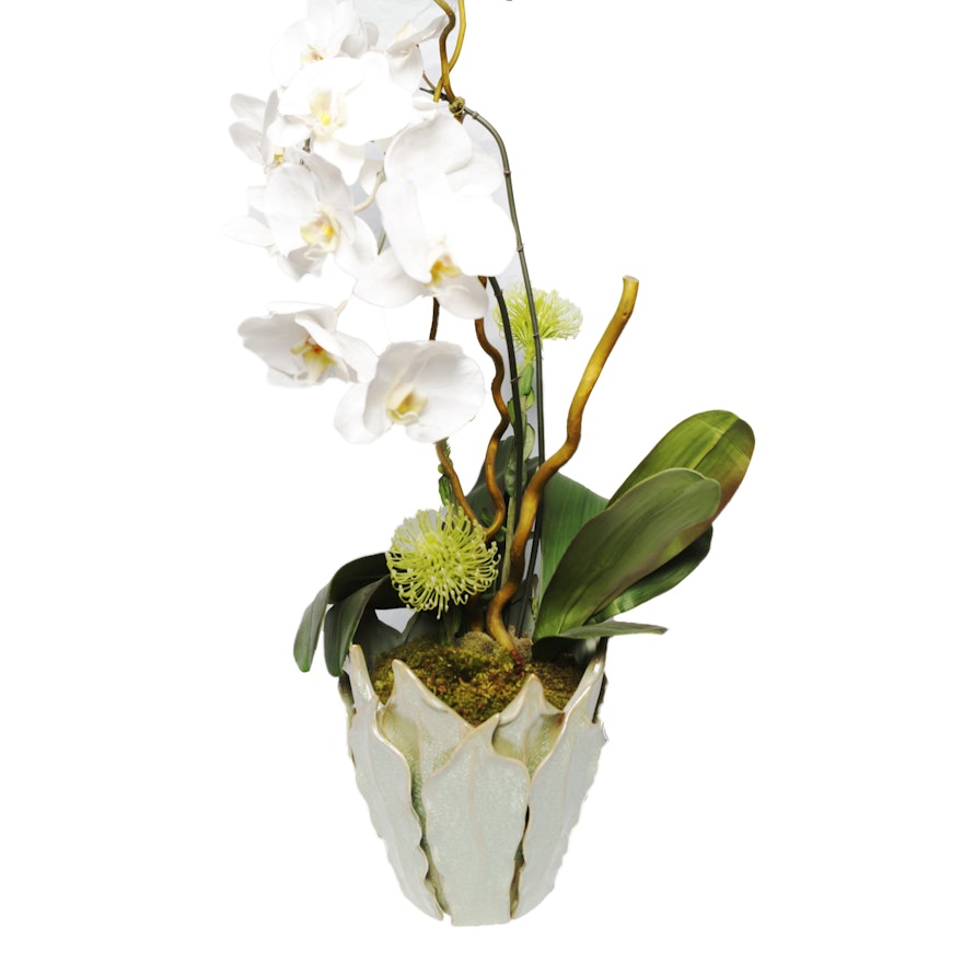 Faux Orchid in Decorative Ceramic Pot