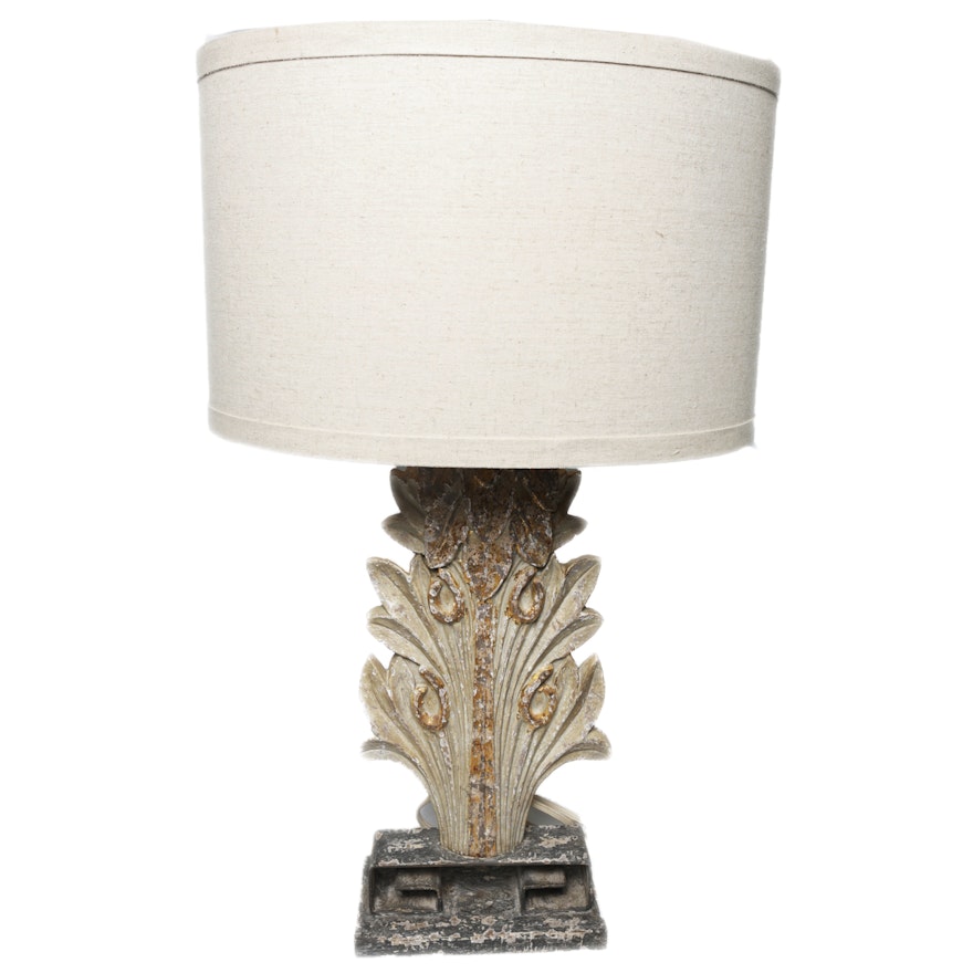 Architectural Form Resin Table Lamp with Fabric Covered Oval Shade