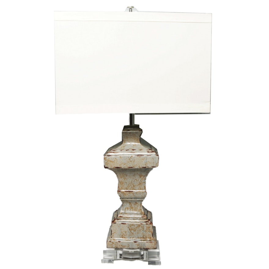 Architectural Ceramic and Acrylic Table Lamp with Fabric Covered Shade