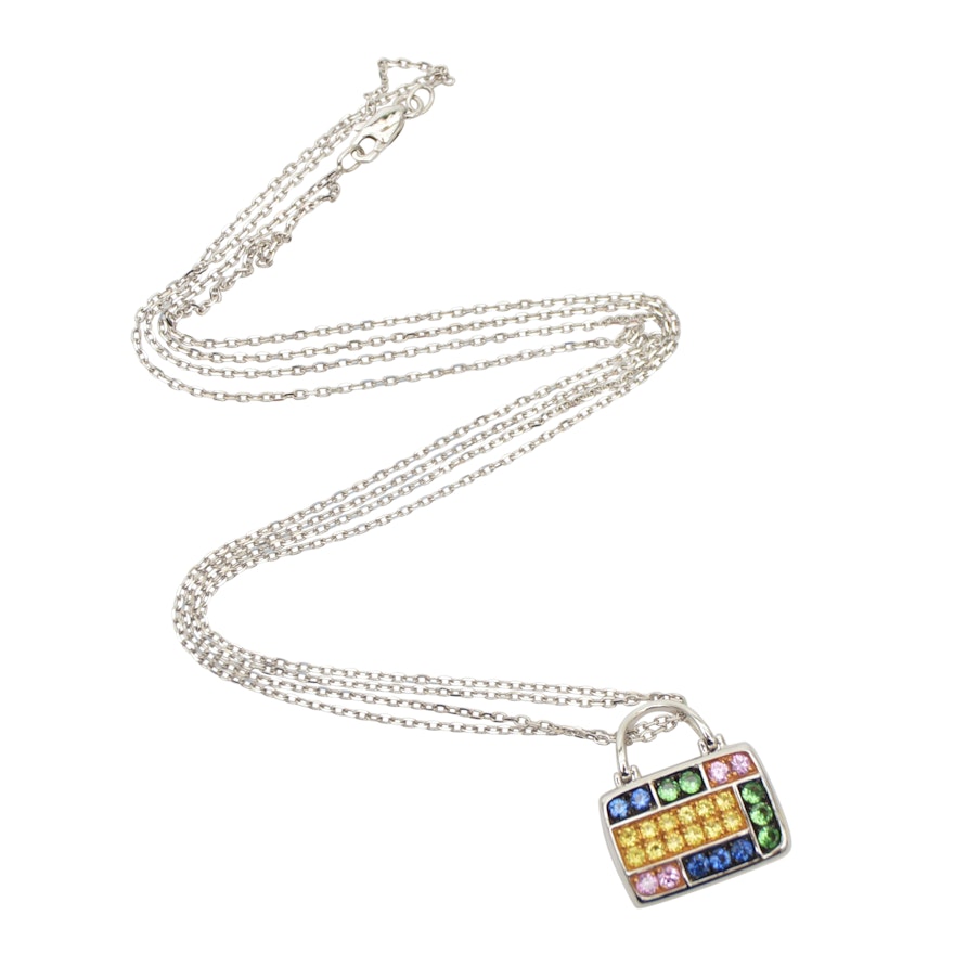 Mirabelle 18K White Gold Sapphire, Diamond and Garnet Handbag Pendant Necklace