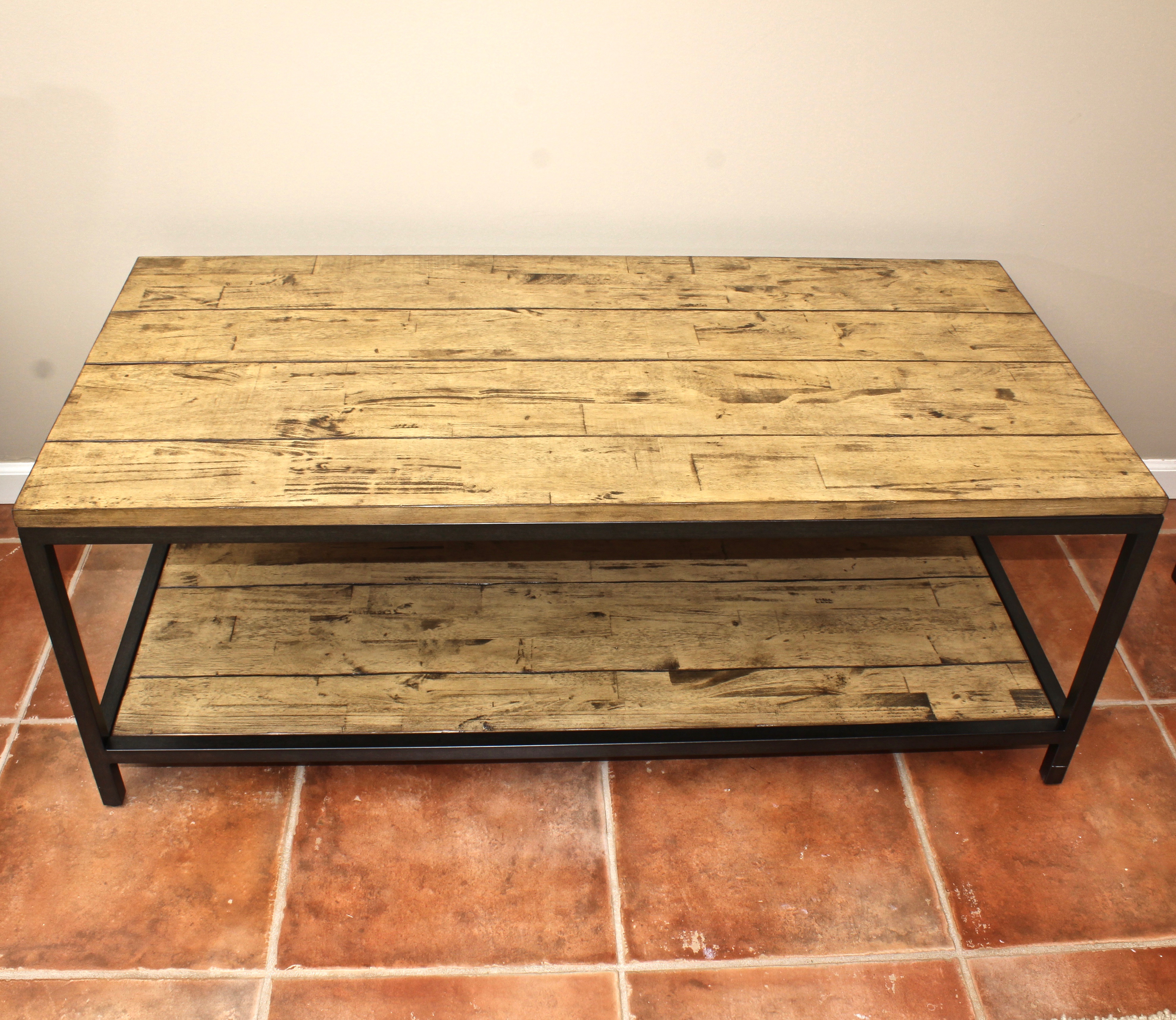Distressed Wooden and Metal Ballard Designs Coffee Table
