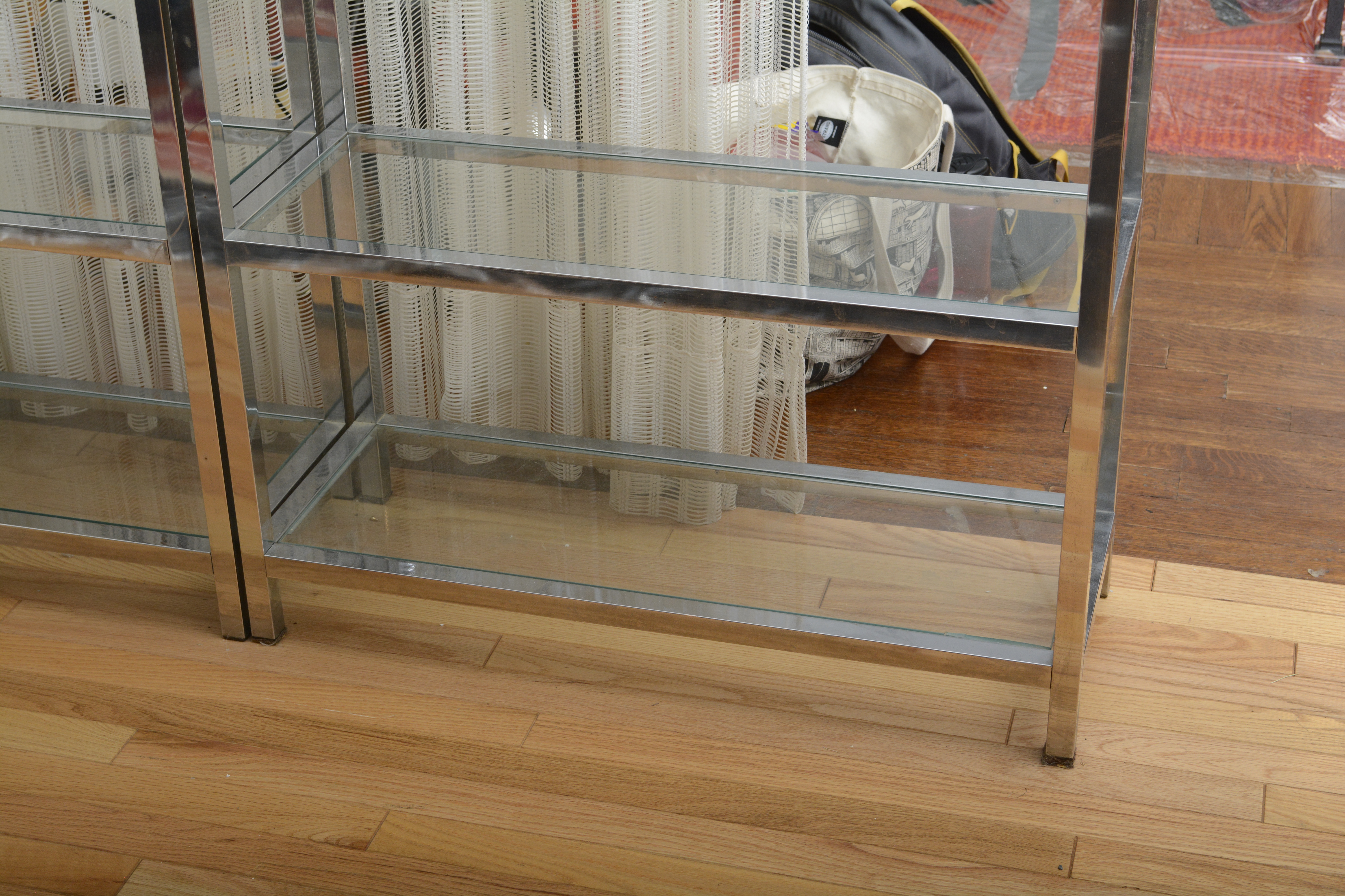 Mid Century Modern-Style Chrome Finished Metal and Glass Shelving Units