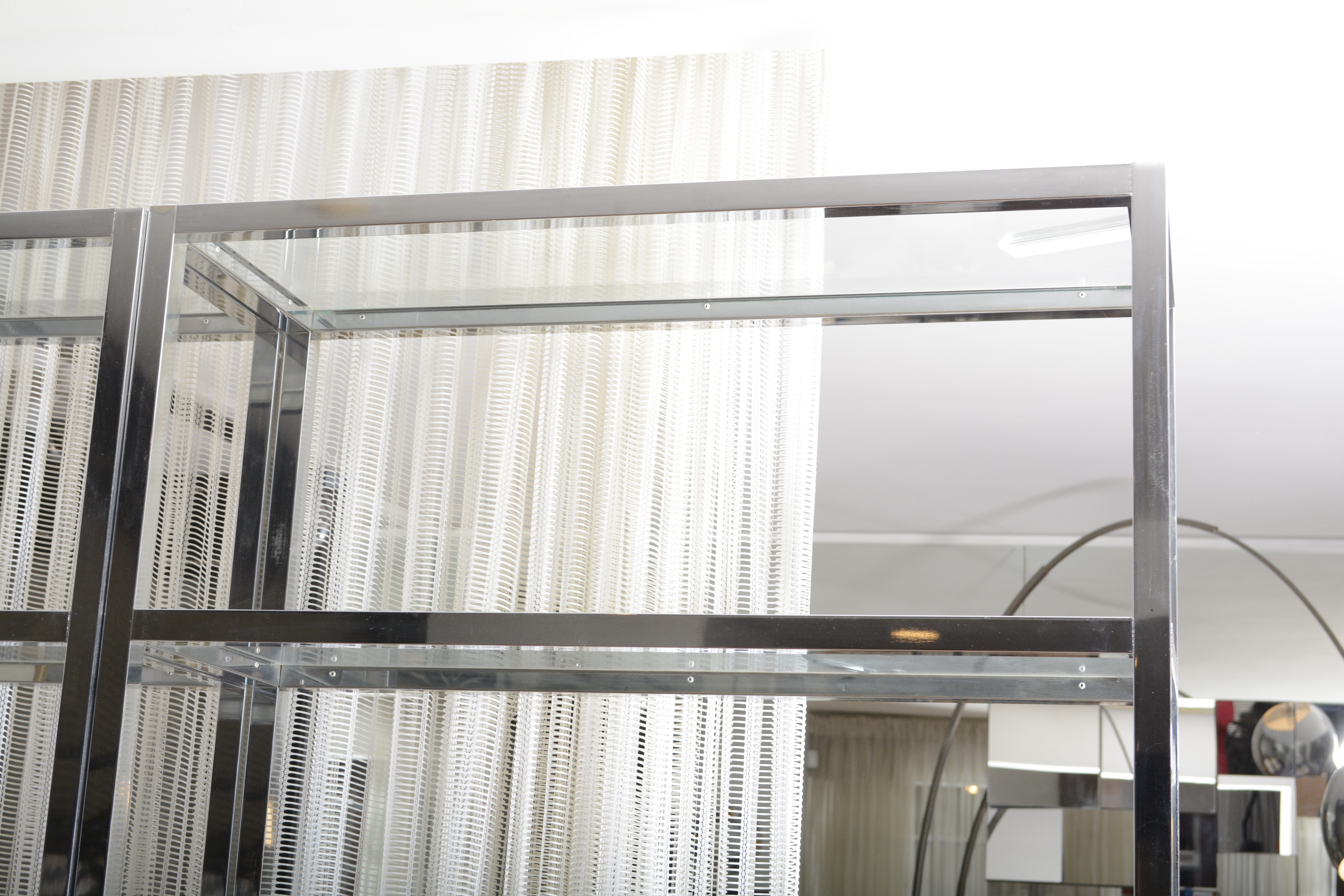 Mid Century Modern-Style Chrome Finished Metal and Glass Shelving Units