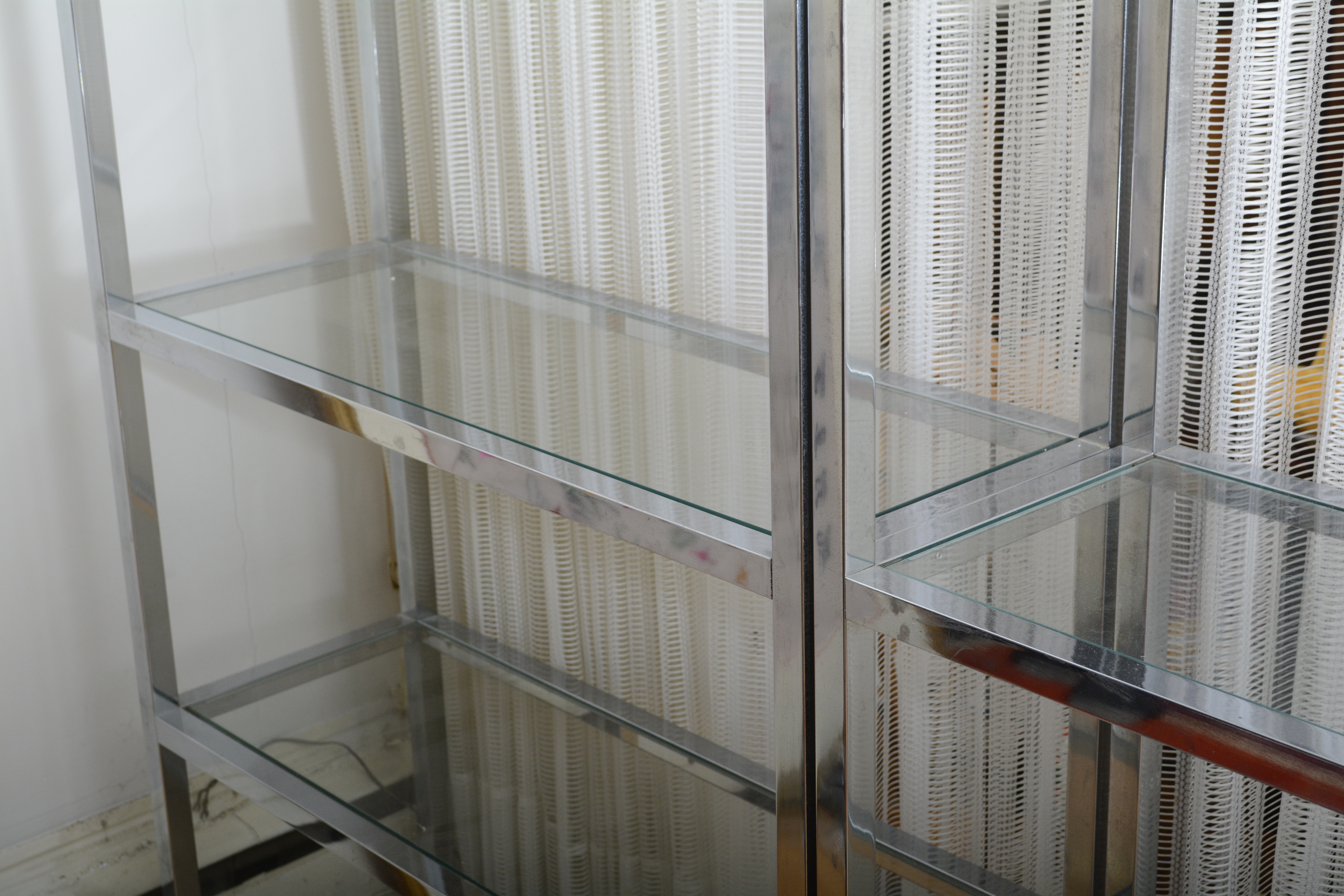 Mid Century Modern-Style Chrome Finished Metal and Glass Shelving Units