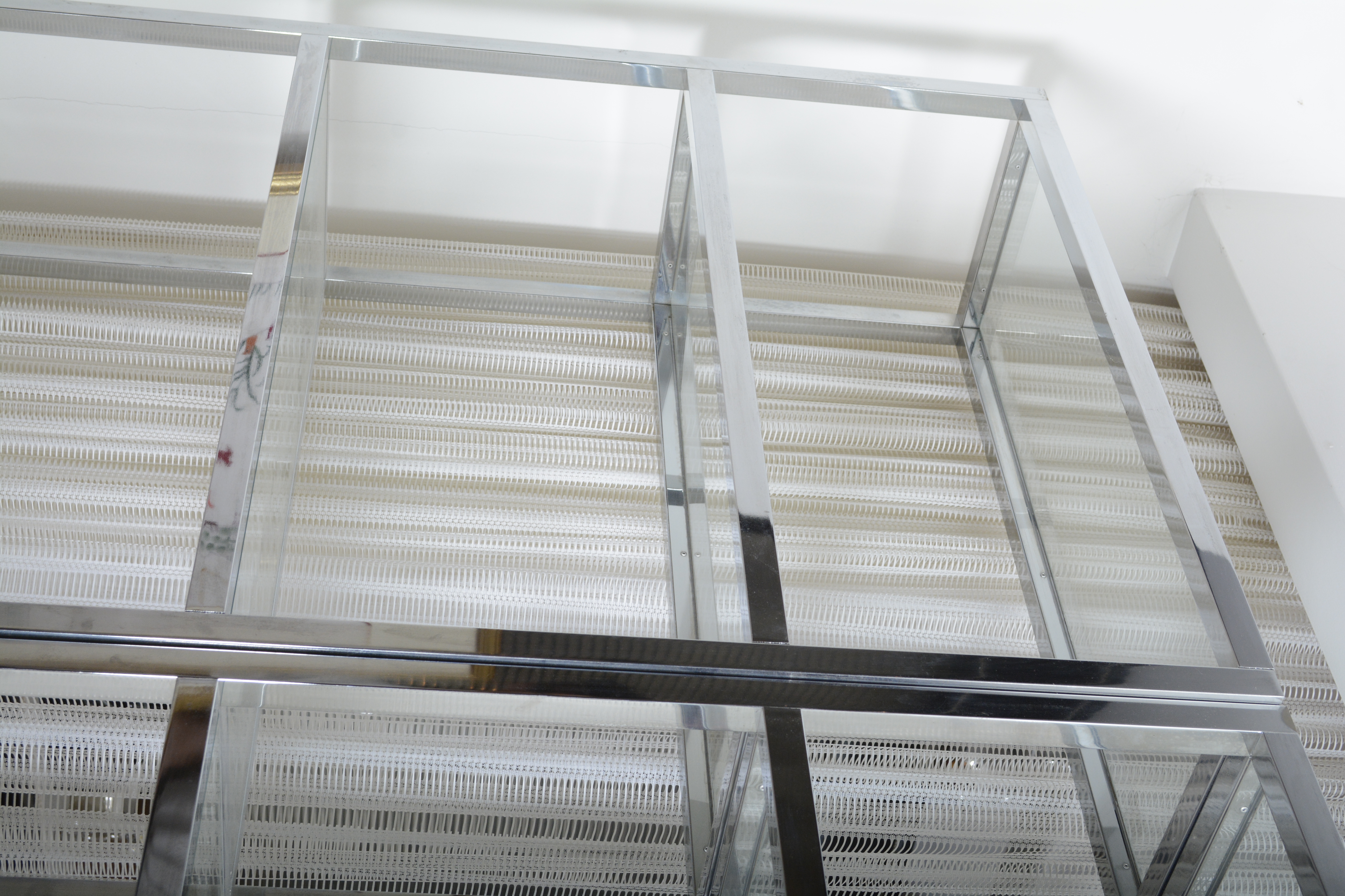 Mid Century Modern-Style Chrome Finished Metal and Glass Shelving Units