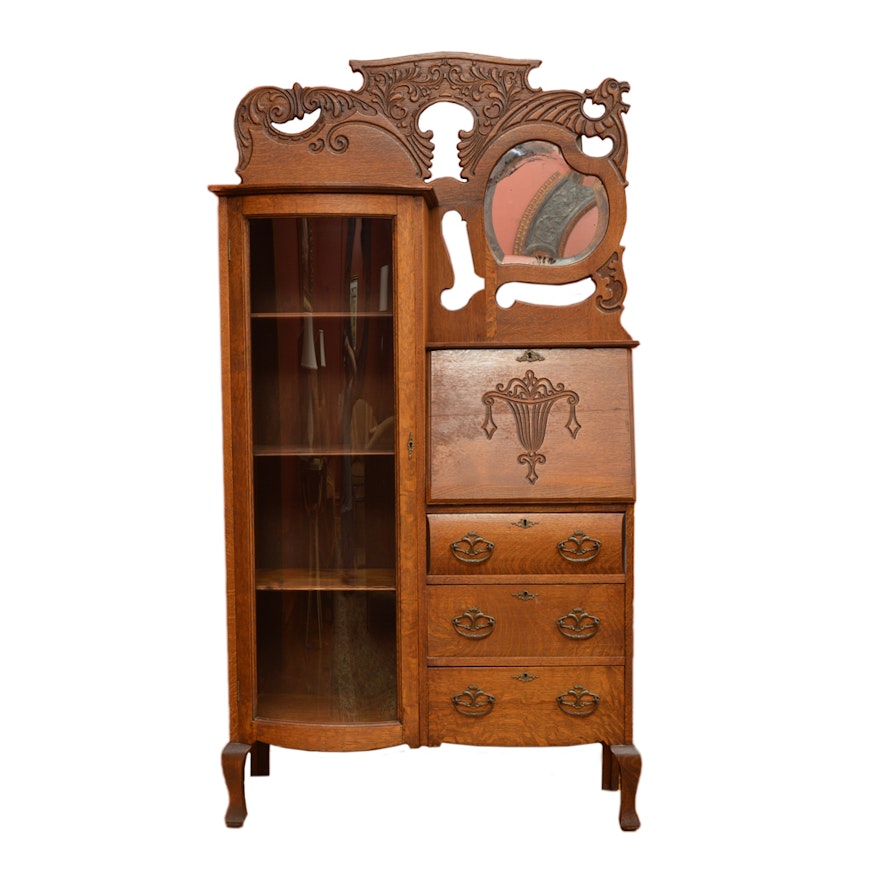 Vintage Victorian Style Oak Side-by-Side Secretary Bookcase