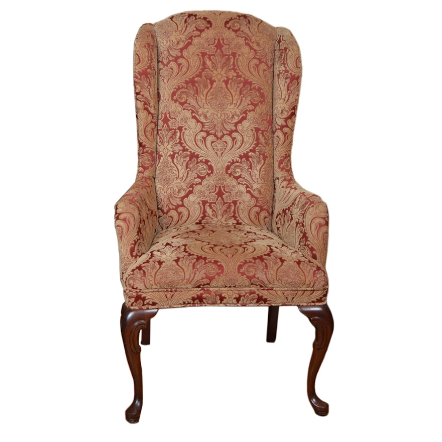 Vintage Upholstered Wingback Chair with Cabriole Legs