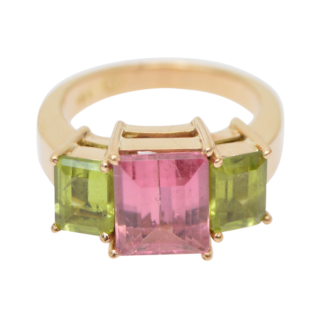 18K Yellow Gold Peridot Pink Tormaline Ring