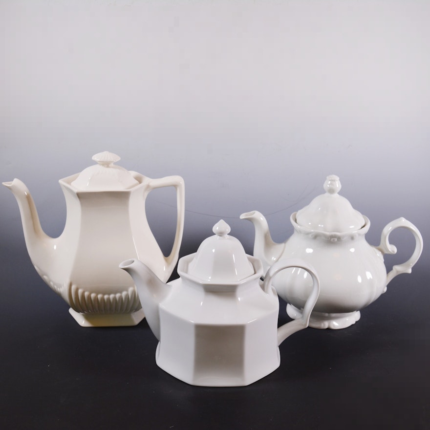 William Adams & Sons White Ironstone Teapot and Other Teapots