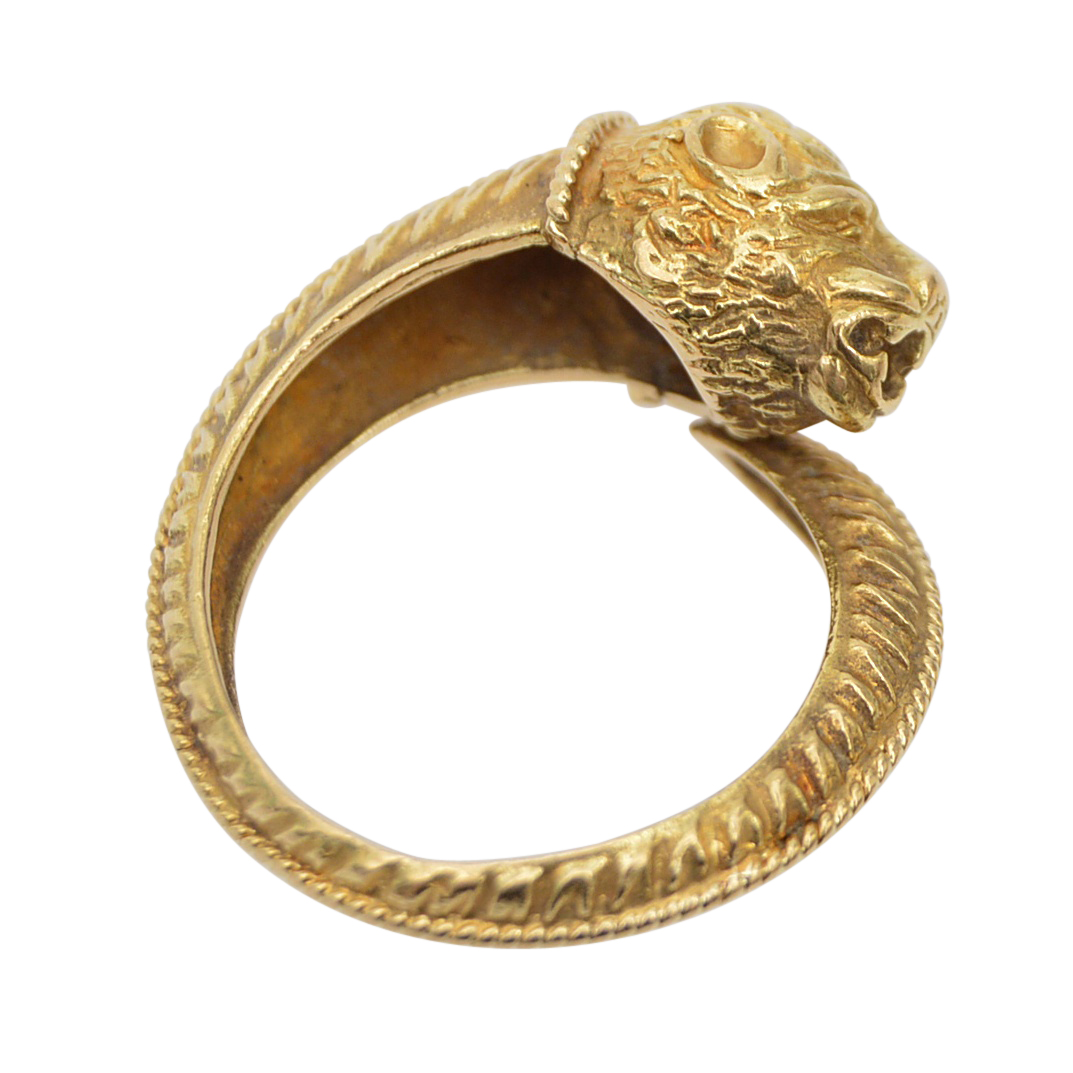 18K Yellow Gold Lion Head Serpent Ring