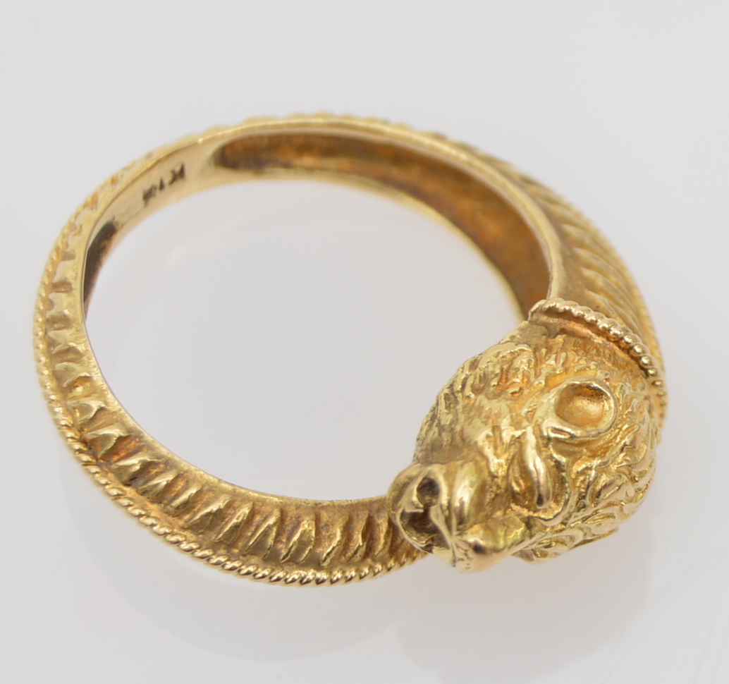 18K Yellow Gold Lion Head Serpent Ring