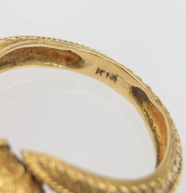 18K Yellow Gold Lion Head Serpent Ring