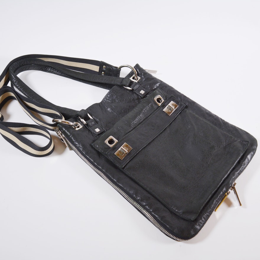 Alexandra Satine Black Leather Expandable Handbag