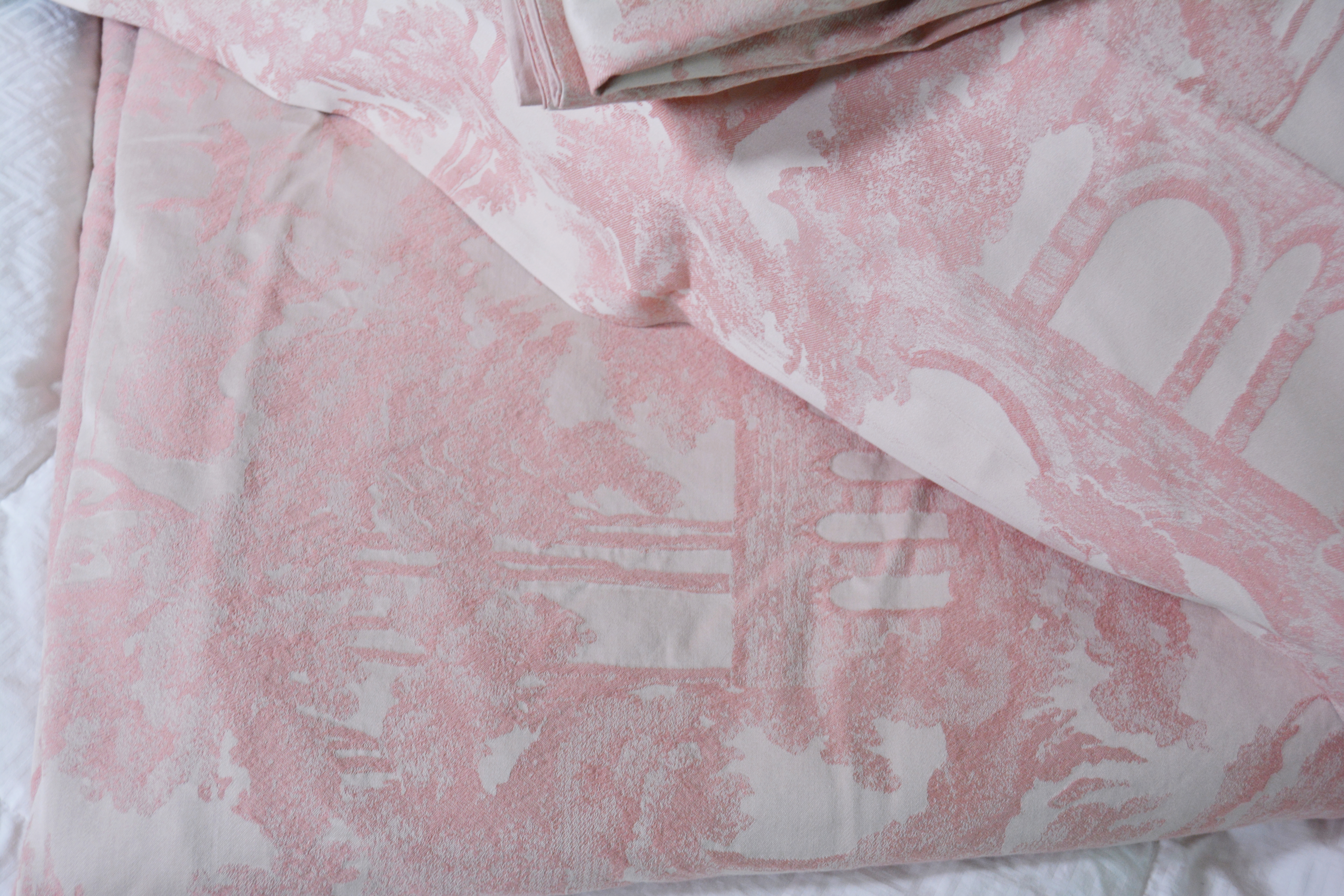 Frette King Toile Style Carnation Pink Duvet Cover and Shams from Gattles