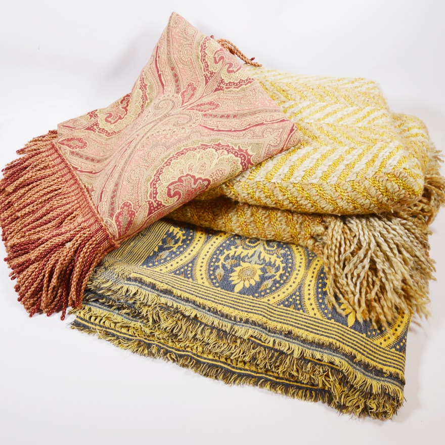 Collection of Three Blankets/Throws With Fringe