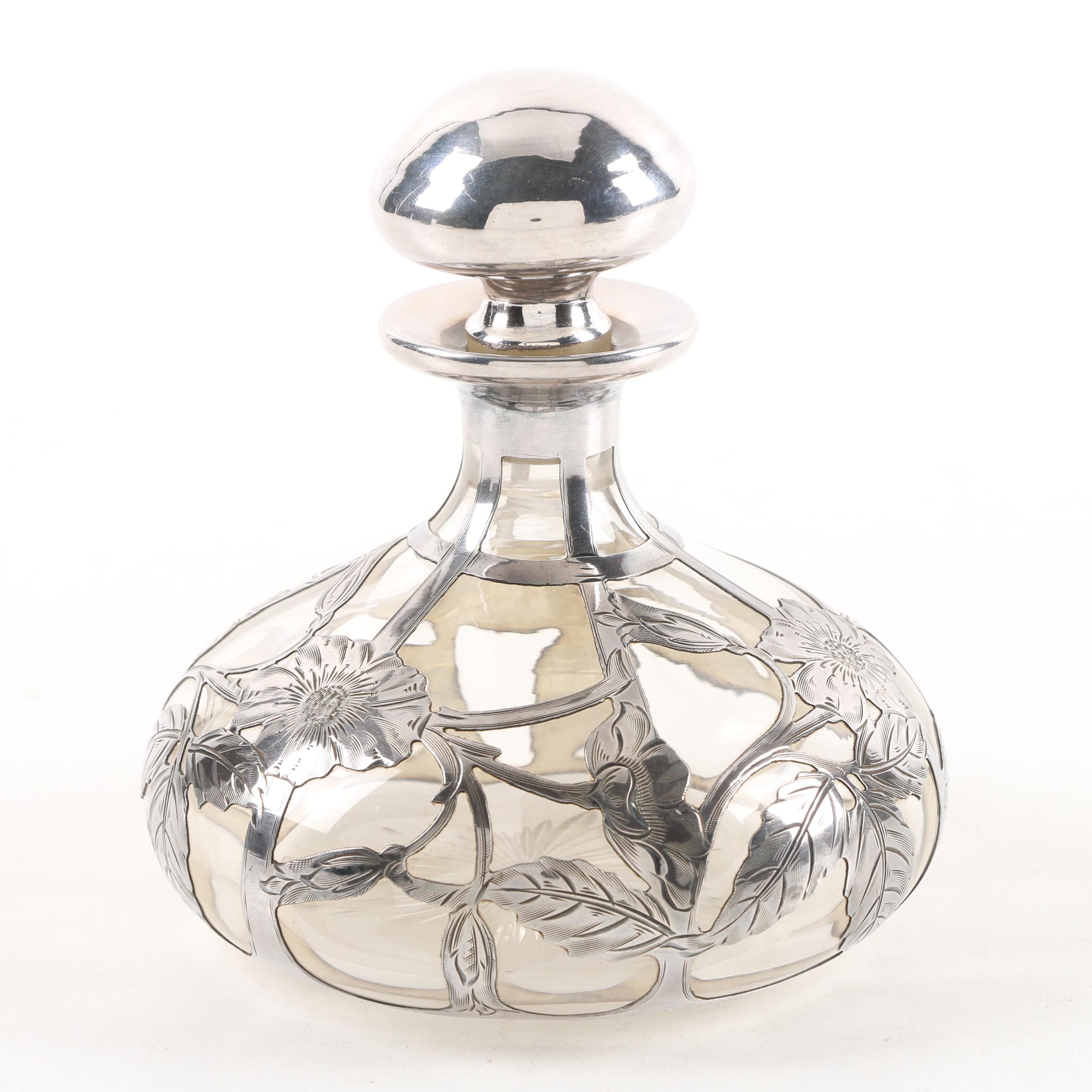 Antique Gorham Glass Scent Bottle with Sterling Overlay