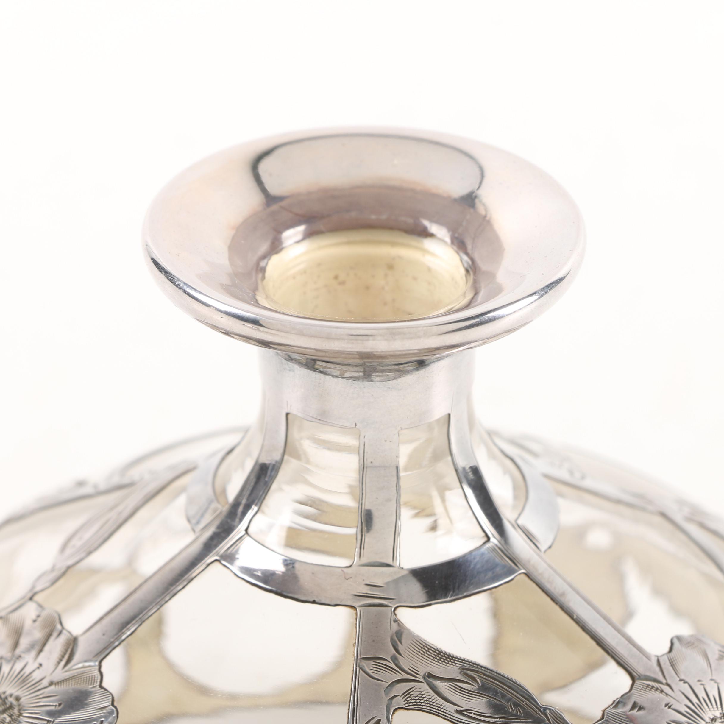 Antique Gorham Glass Scent Bottle with Sterling Overlay