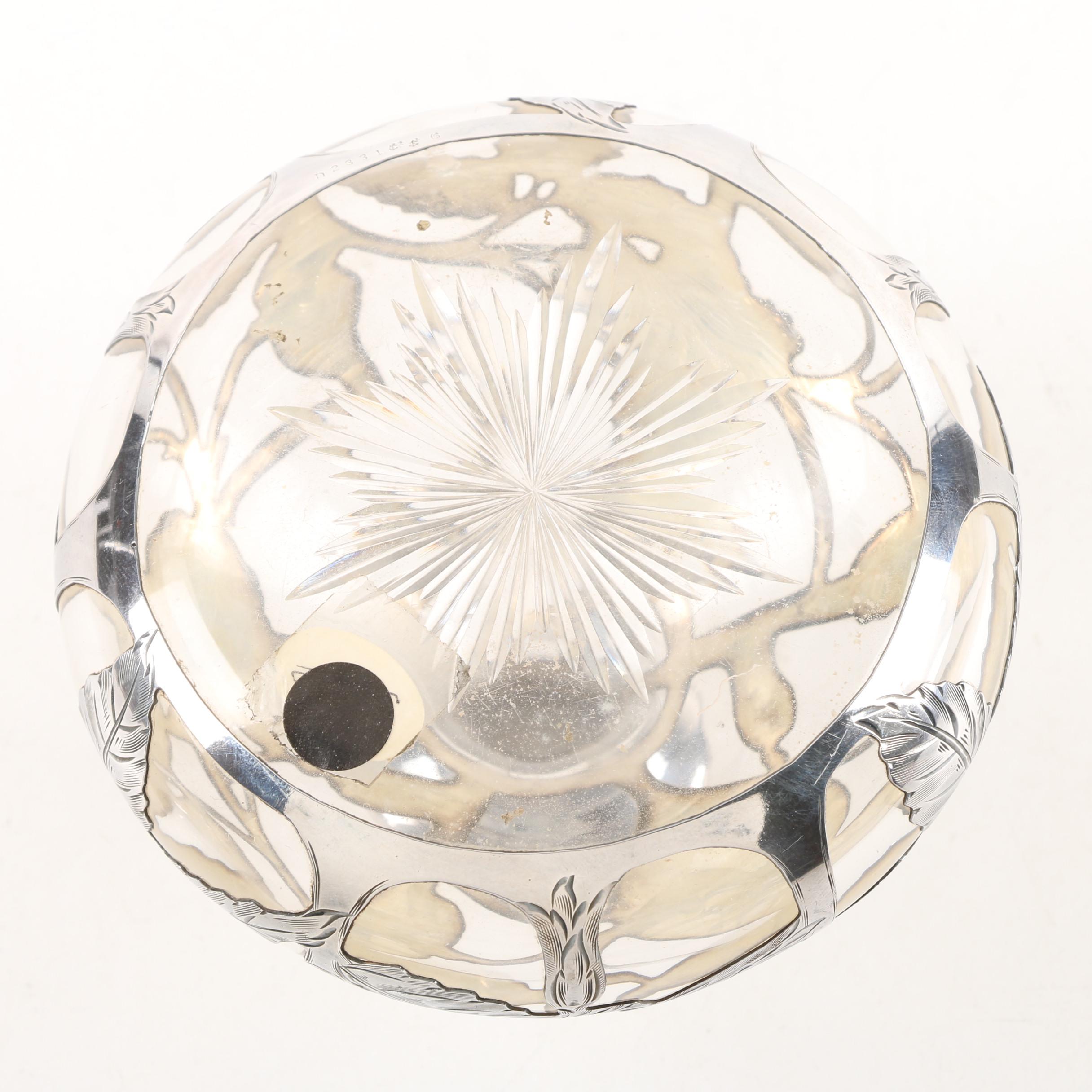 Antique Gorham Glass Scent Bottle with Sterling Overlay