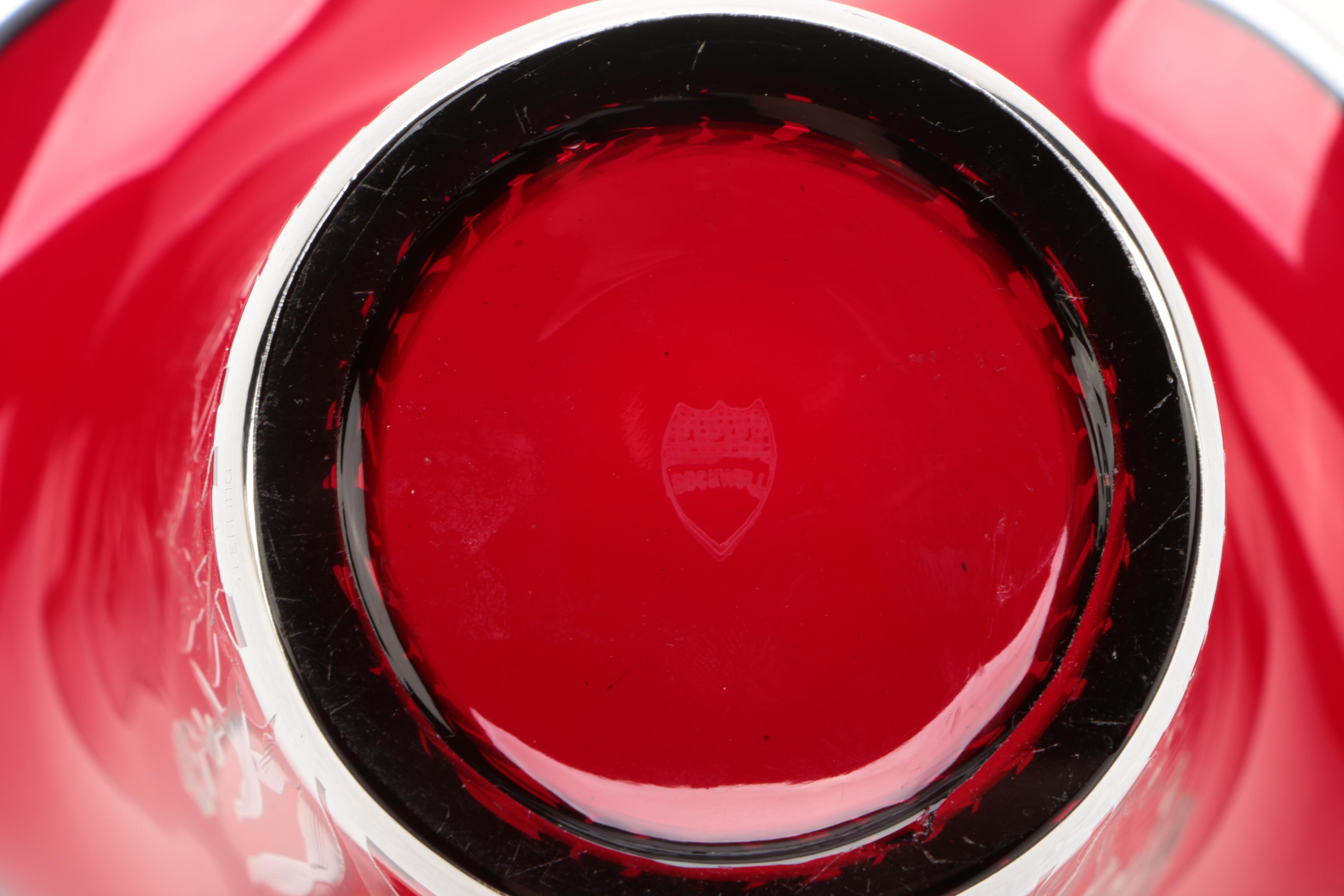 Vintage Rockwell Ruby Glass Vase with Sterling Silver Overlay