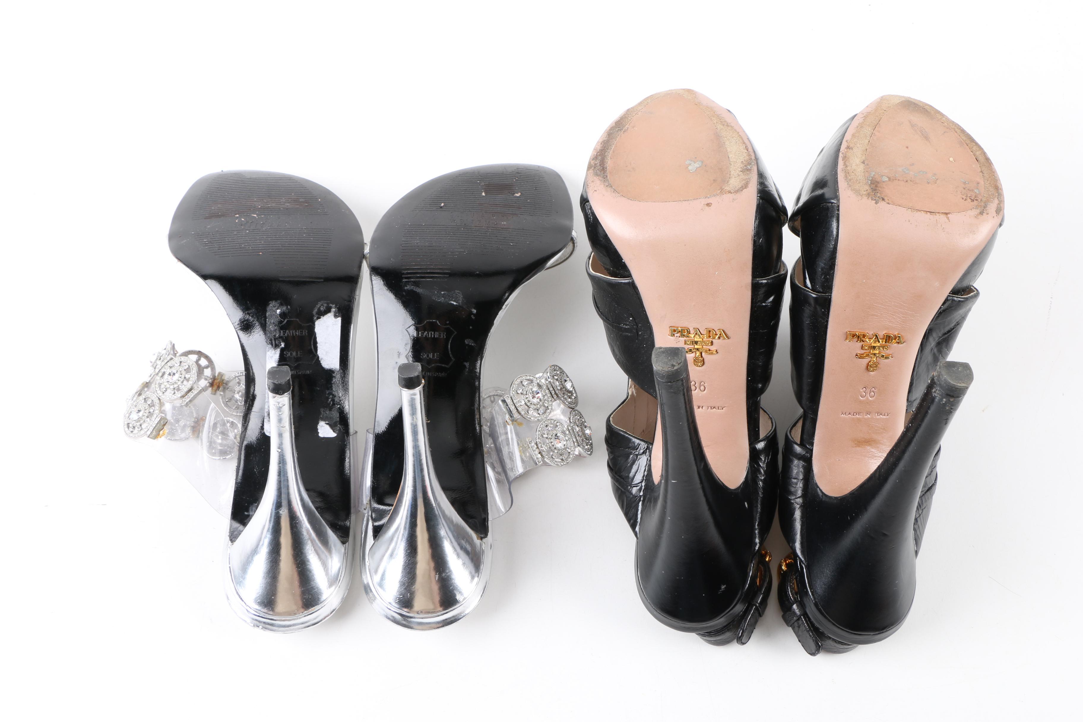 Prada and Stuart Weitzman Leather High Heels