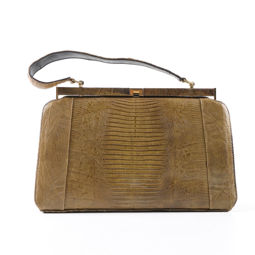 Vintage Olive Brown Lizard Skin Handbag
