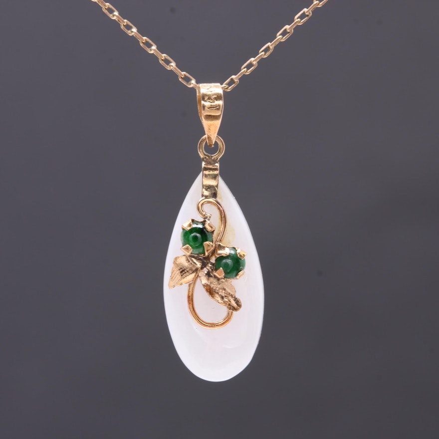 14K Yellow Gold Jadeite and Nephrite Pendant Necklace with 10K Yellow Gold Chain