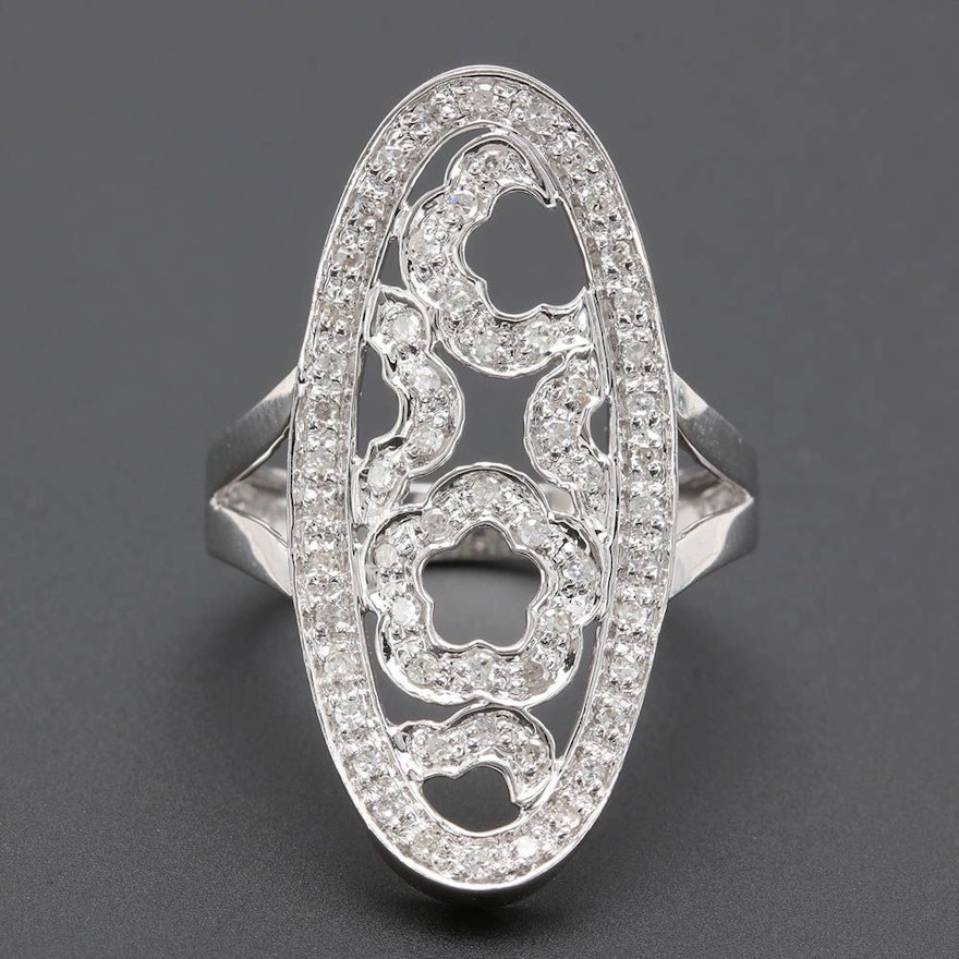 14K White Gold Diamond Floral Ring