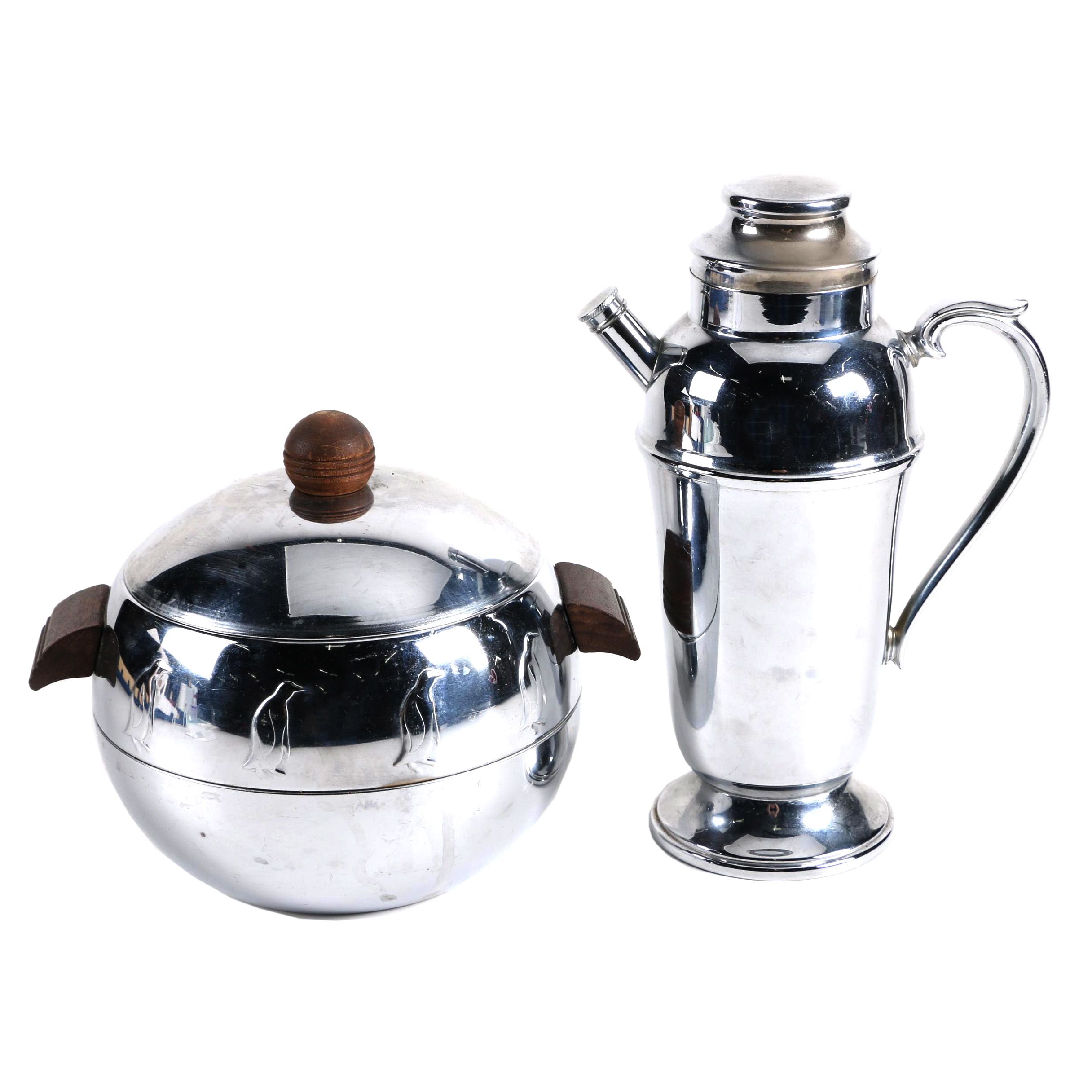 Mid Century West Bend "Penguin" Hot and Cold Server and 1940's Cocktail Shaker