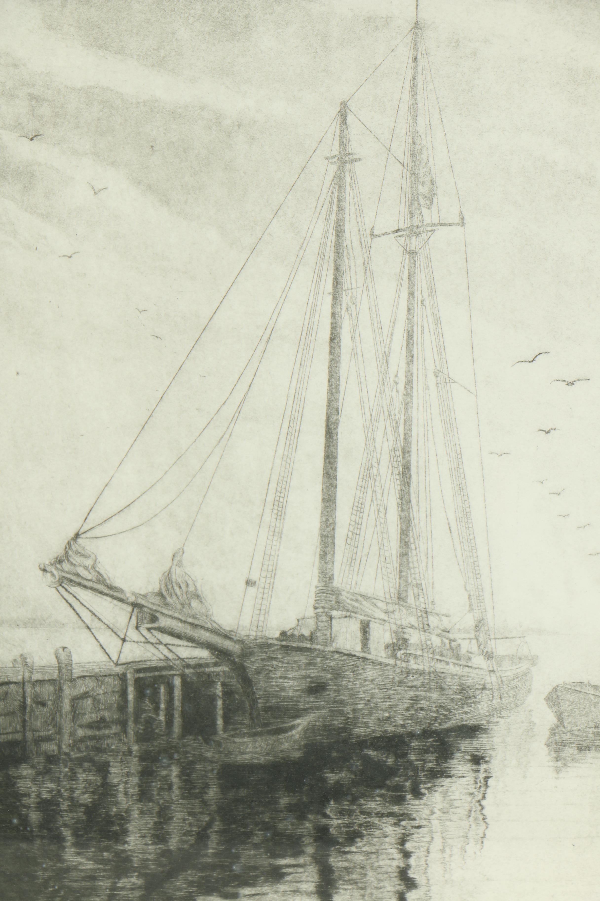 Don Swann Etchings "Twilight" and "Gloucester Fishwharf"