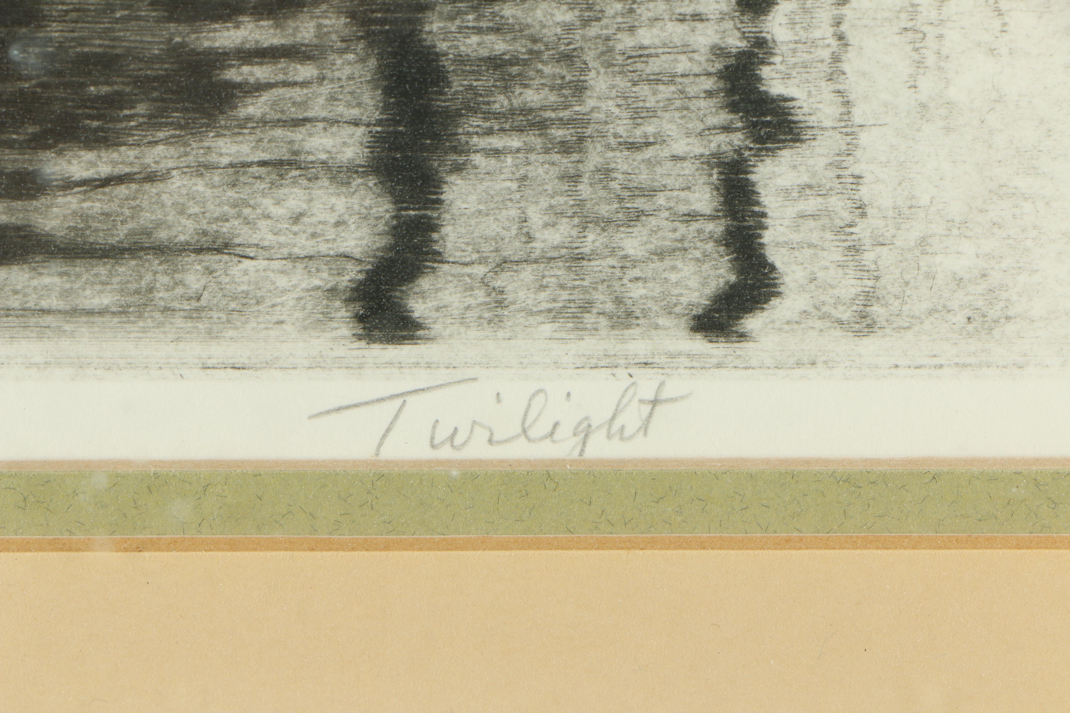 Don Swann Etchings "Twilight" and "Gloucester Fishwharf"