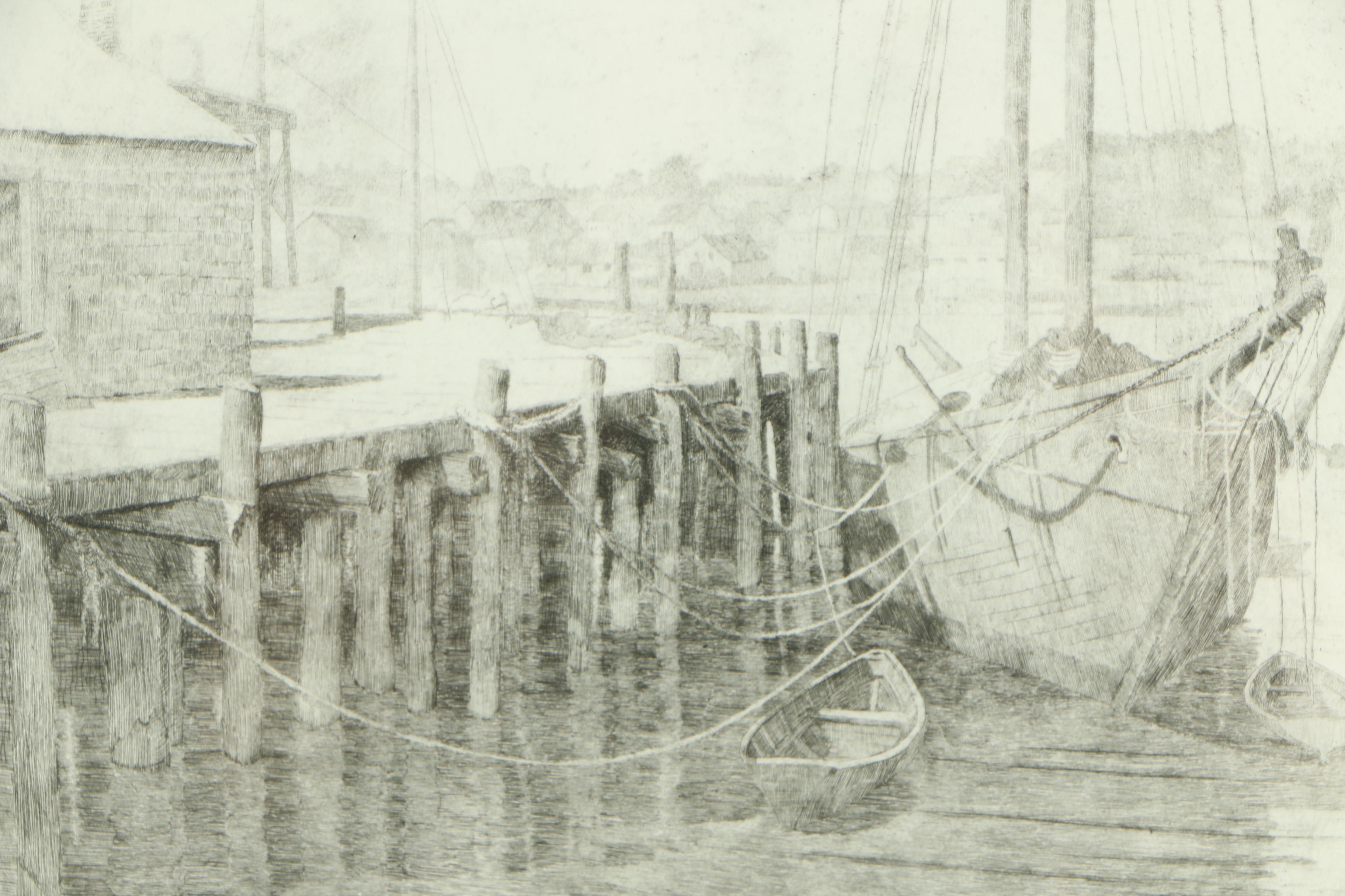 Don Swann Etchings "Twilight" and "Gloucester Fishwharf"