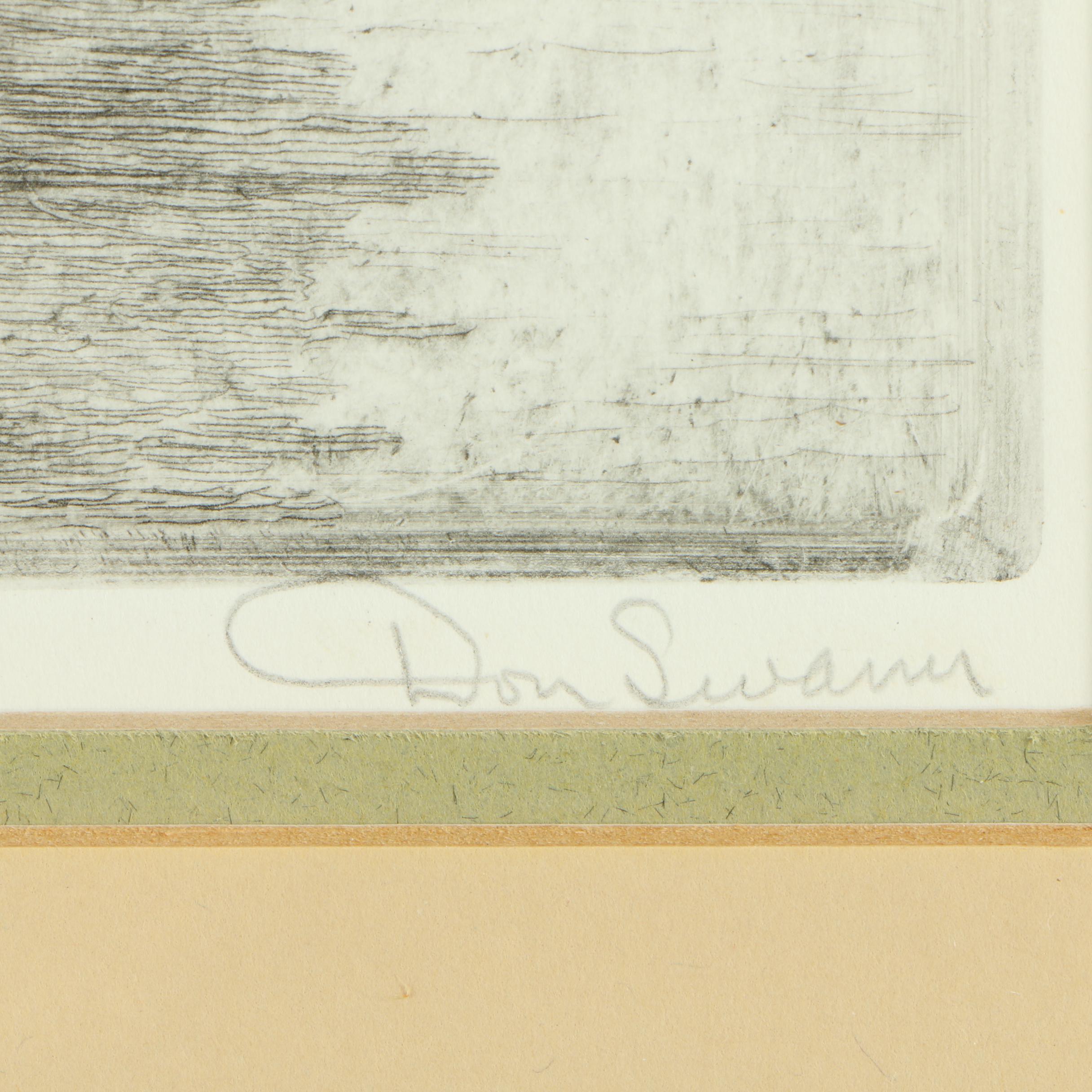 Don Swann Etchings "Twilight" and "Gloucester Fishwharf"