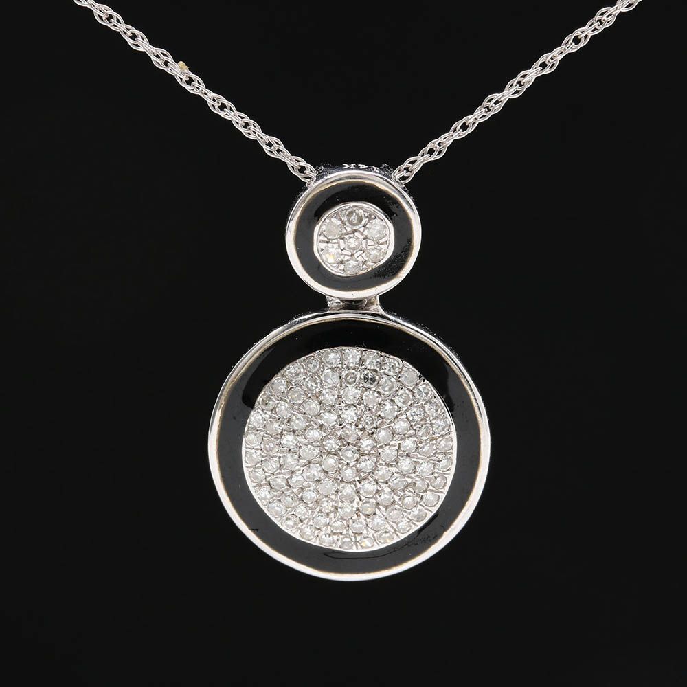 14K White Gold Diamond and Enamel Pendant Necklace