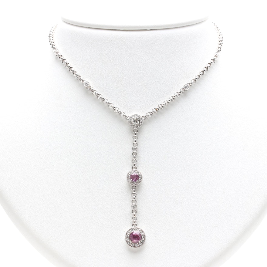 18K White Gold Pink Sapphire and Diamond Necklace