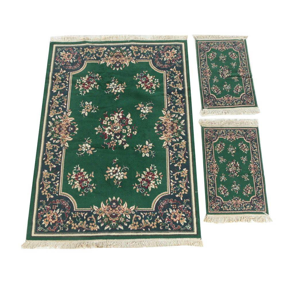 Power-Loomed Hunter Green Floral Area and Accent Rugs
