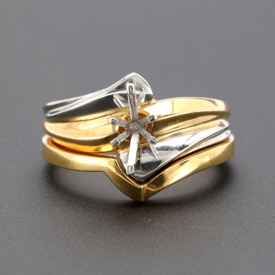 ArtCarved 18K Yellow Gold and Platinum Semi Mount Ring Set