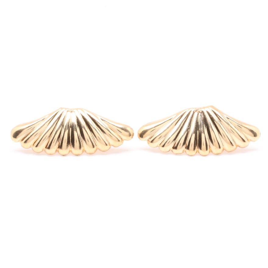 14K Yellow Gold Scalloped Post Earrings