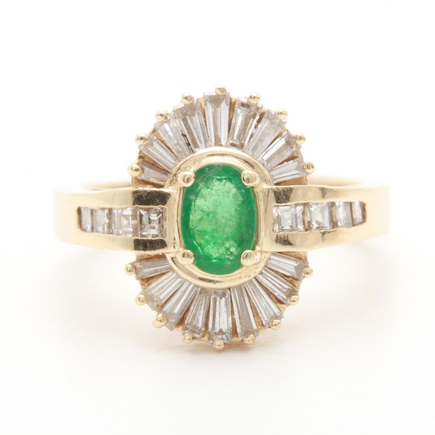 14K Yellow Gold Emerald and Diamond Ring