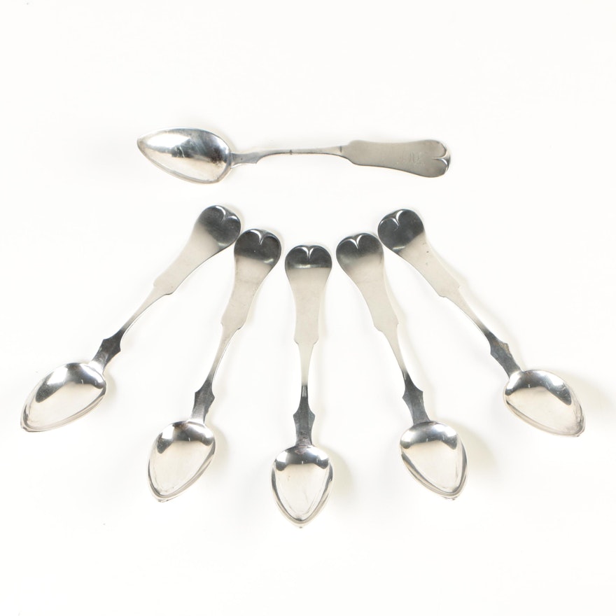 19th-Century D. Kinsey & Co. Coin Silver Fiddle Handle Teaspoons