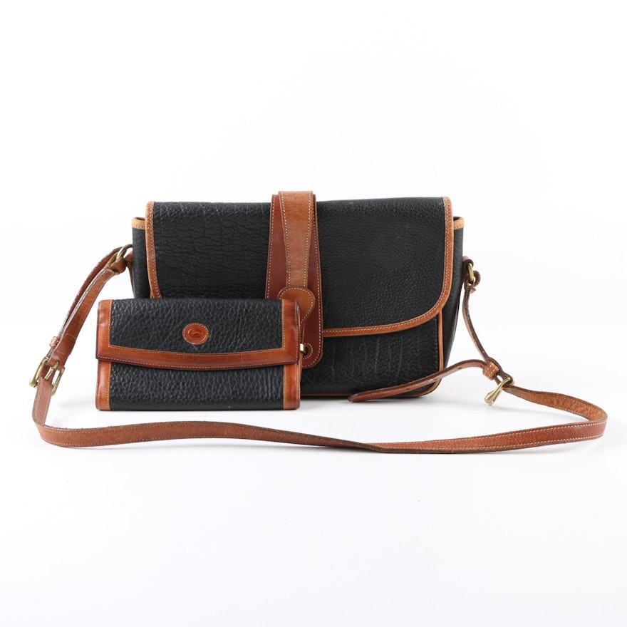 Dooney & Bourke Black All-Weather Leather Shoulder Bag and Matching Wallet