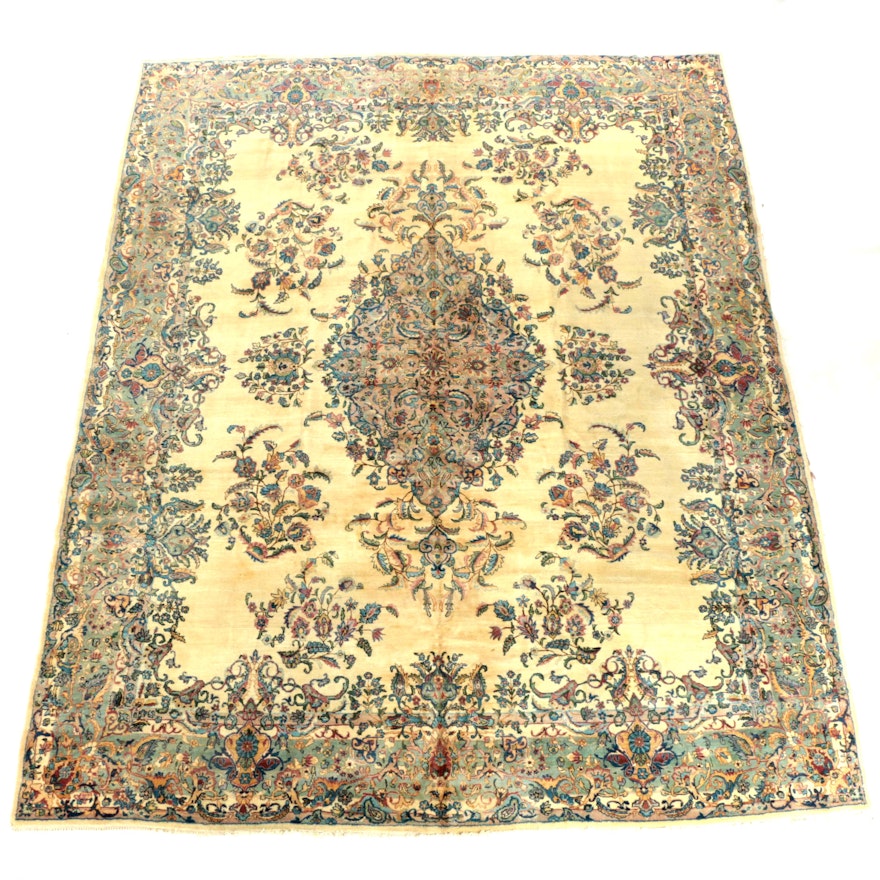 Semi-Antique Hand-Knotted Persian Kerman Wool Room Sized Rug